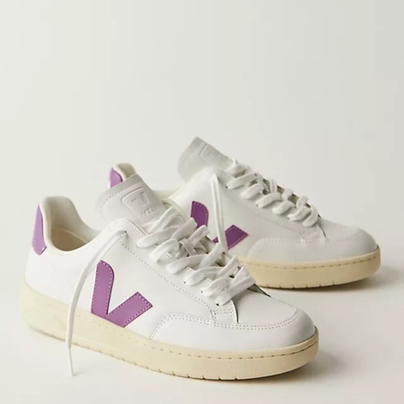 Veja Shoes - Veja V-12 Size 8 New White and Purple Sneakers Classic Design free People
